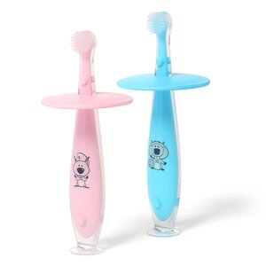 BabyOno Suction baby toothbrush 6m+, Pink/Blue - Liewood