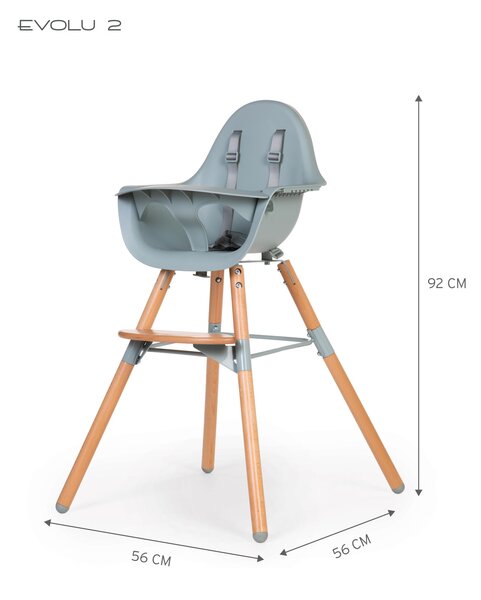 Childhome Evolu 2 highchair 2in1 with bumper, Natural Mint - Childhome