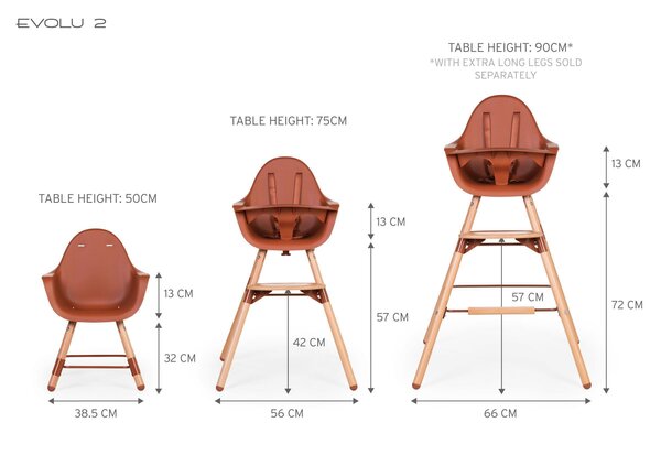 Childhome Evolu 2 high chair 2in1 with bumper, Natural Rust - Childhome