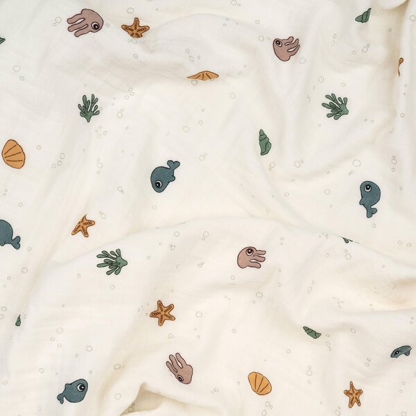 Done by Deer muslin blanket 100x100cm, Sea friends Beige - Done by Deer