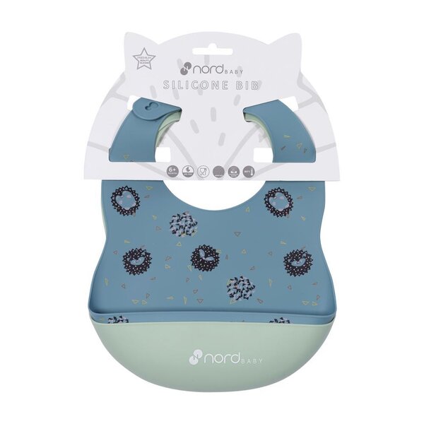 Nordbaby Silicone bib 2pcs, Blue/Mint hedgehog print - Nordbaby