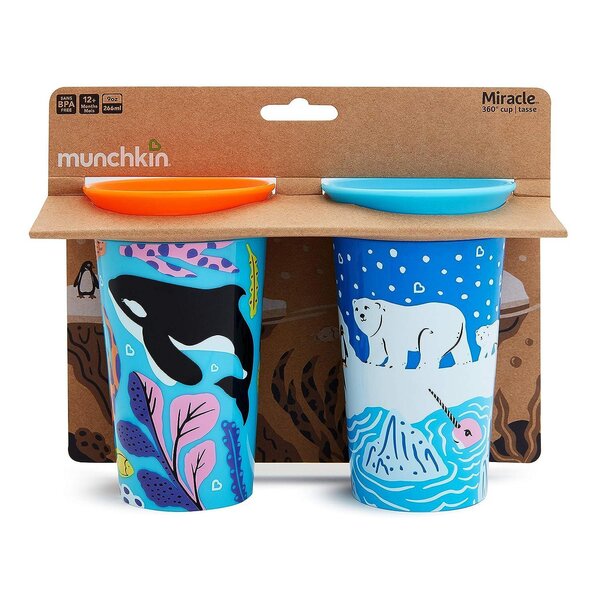 Munchkin Sippy Cup 2pk 266ml Wildlove Miracle 360   Polar Bear/Orca - Munchkin