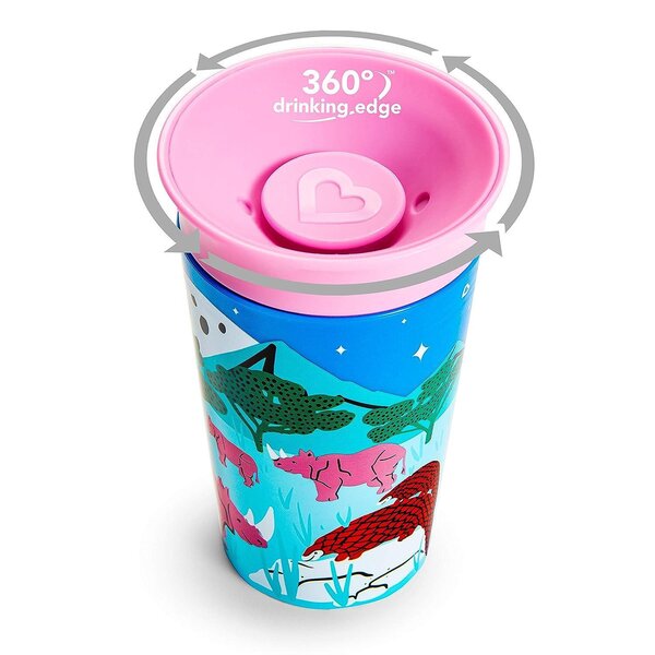 Munchkin Sippy Cup 2pk 266ml Wildlove Miracle 360 Rhino/Tig - Munchkin