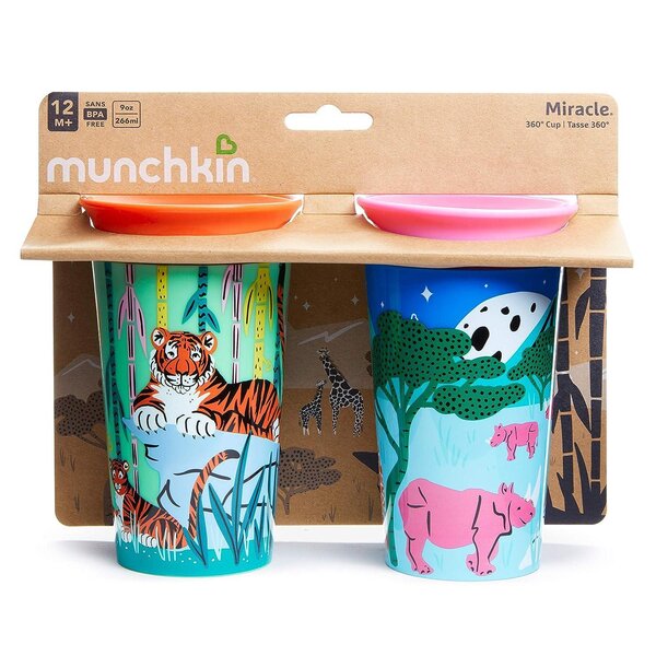 Munchkin Sippy Cup 2pk 266ml Wildlove Miracle 360 Rhino/Tig - Munchkin