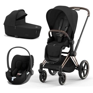 Cybex Priam V4 vežimėlio komplektas 2in1 Sepia Black, Frame Rose Gold + Cloud T automobilinė kėdutė - Cybex