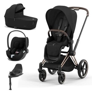 Cybex Priam V4 vežimėlio komplektas 3in1 Sepia Black, Frame Rose Gold + Cloud T automobilinė kėdutė+base T - Cybex