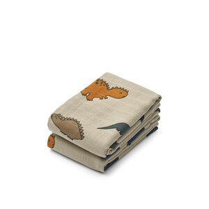 Liewood muslin burp cloth 65x65cm, Dinosaurs / Mist - Liewood