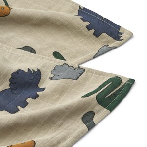 Liewood muslin burp cloth 65x65cm, Dinosaurs / Mist - Liewood