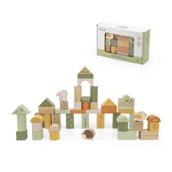 PolarB деревянная игрушка Wooden Blocks (50 pcs) - Green Forest - PolarB