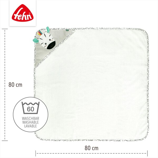 Fehn hooded bath towel 80x80cm, Zebra - Fehn