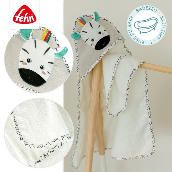 Fehn hooded bath towel 80x80cm, Zebra - Fehn