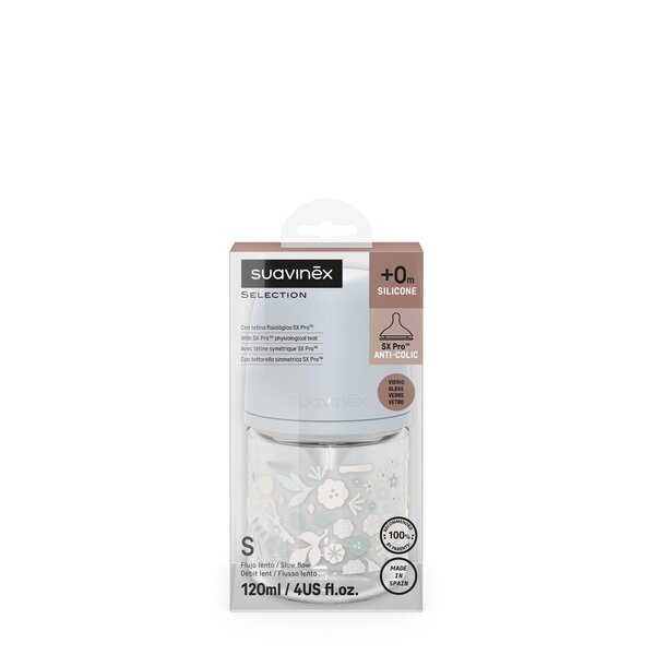 Suavinex Glass baby Bottle 120ml, Wonderland Blue - Suavinex