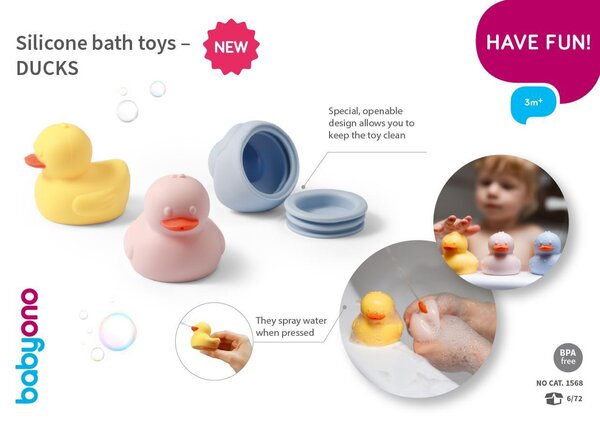 BabyOno silicone bath toys 3pcs, Ducks - BabyOno