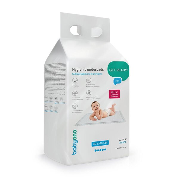 BabyOno Underpads 40x60cm 20 pcs + 2 pcs for free - BabyOno