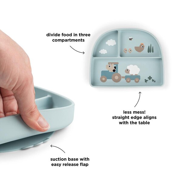 Done by Deer Stick&Stay compartment plate Tiny farm Blue - Done by Deer