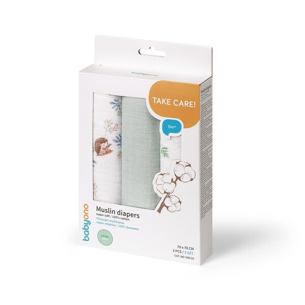 BabyOno musliinist mähkimislinad 3tk, Siil - BabyOno