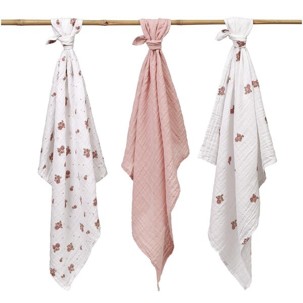 BabyOno musliinist mähkimislinad 3tk, Roos - BabyOno