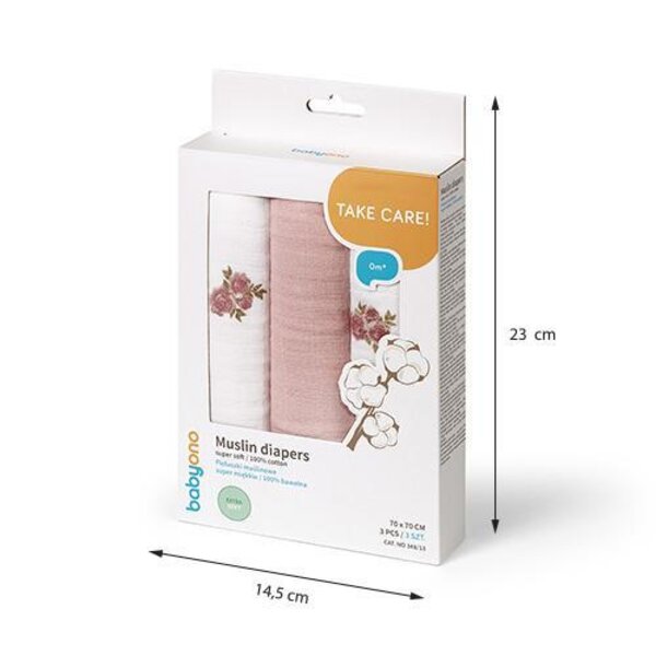 BabyOno musliinist mähkimislinad 3tk, Roos - BabyOno